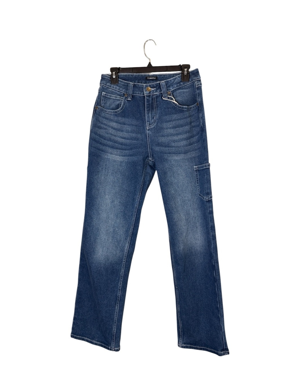 Flamingals Women's Boot-Cut Retro Utility Style Jeans in Medium Blue Wash Sz M